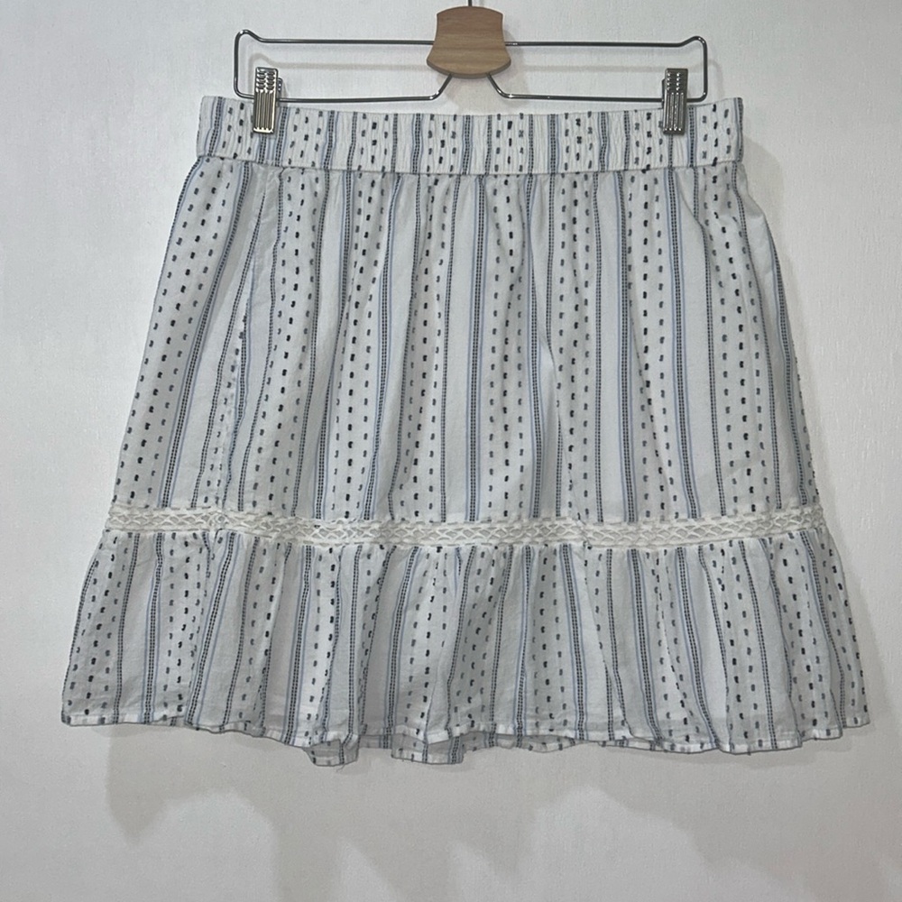 LOFT WOMENS STRIPED FLOUNCE SKIRT WHITE Sz LG